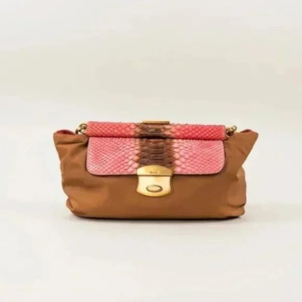 Prada Brandy Tessuto Python Chain Shoulder Bag - image 1